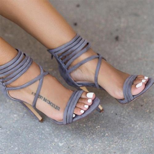 Women Gladiator Summer Zip Ankle Strap Thin Heel Pumps Sexy Fashion Shoes