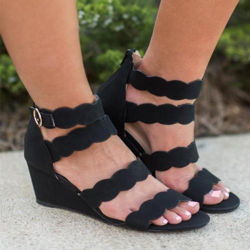 Women's Cashmere Peep Toe Adjustable Buckle Wedge Heel Sandals