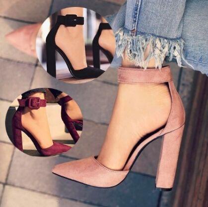 High Heels Female Zapatos Mujer Pointed Toe Pumps Party Ankle Strap