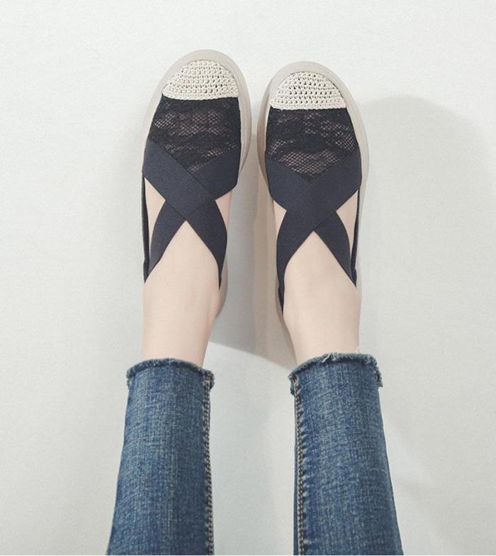 Platform Woman Summer Sandal Low Fashion Retro Sewing Mesh Flats Elastic Bandage