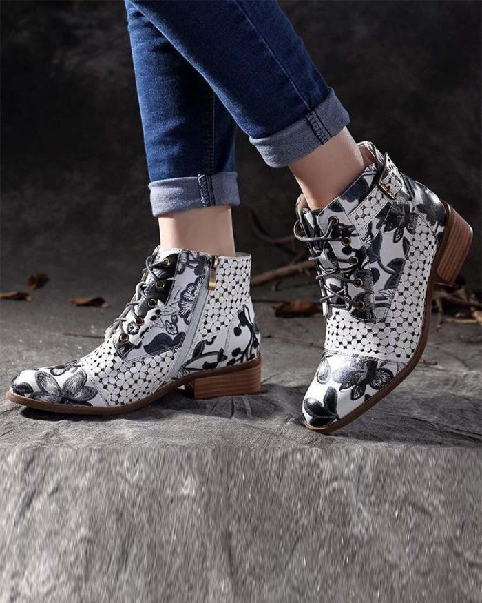 Floral Heeled Lace-Up Bootie