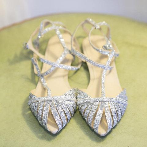 Women Shiny Gladiator Sandals Flat Heel Shoes