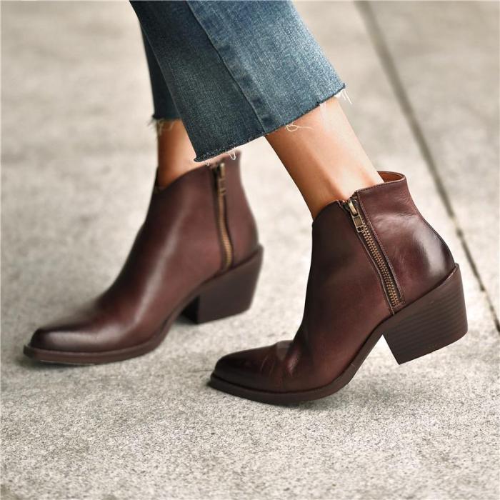 Classic side zipper mid heel ankle boots