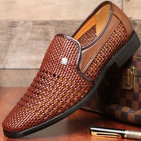 Men Woven Style Hollow Out Breathable Casual Shoes