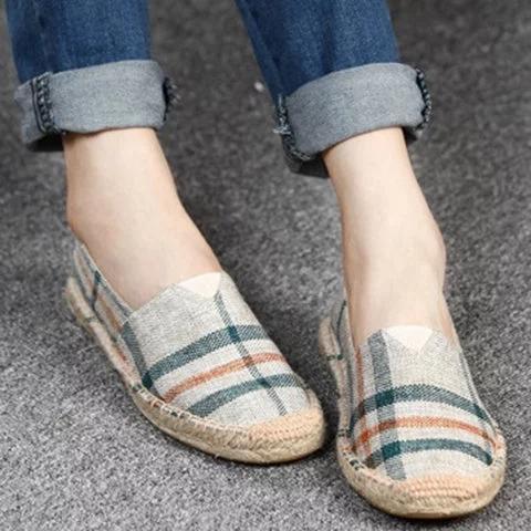 Large Size Women Canvas Shoes Color Block Slip-on Causal Comfort Loafers Flats