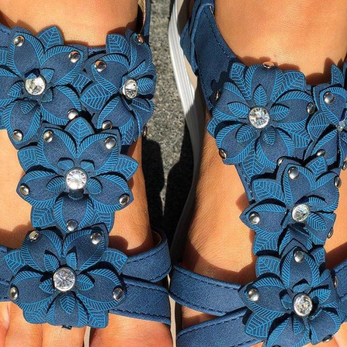 Women Casual Summer Flower Trim Wedge Sandals