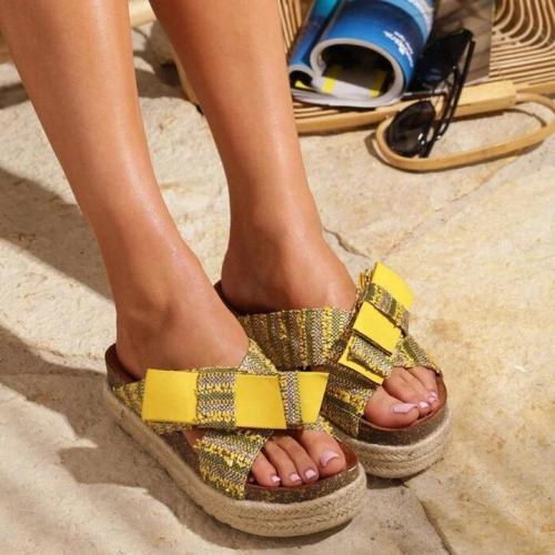 Platform Sandals Peep Toe Bowknot Boho Women Slippers