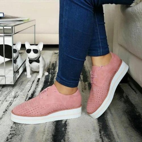 Hollow-Out Wedge Heel Lace Up Summer Sneakers