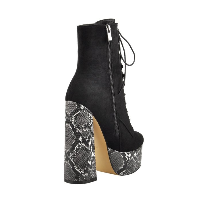 Snake Print Platform Chunky Square High Heel Ankle Boots