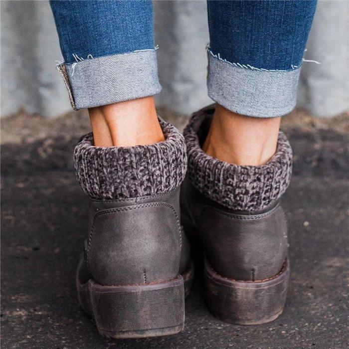 Casual Knited Lace-up Ankle Boots