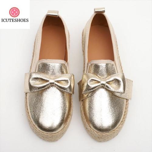 Flats Platform Sneakers Slip On Bows Flats Canvas Pu Ladies Loafers