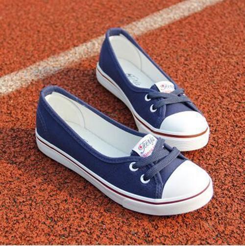 Large Size Women Spring Autumn Daily Casual Canvas Lace Up Shoes Flats Slip On