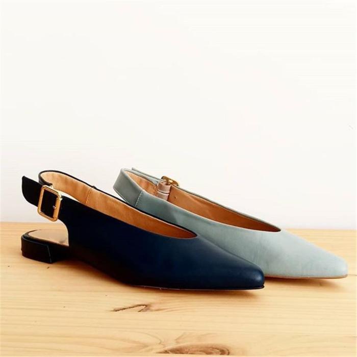 Women's Versatile Solid Color Buckle Flat Shoes