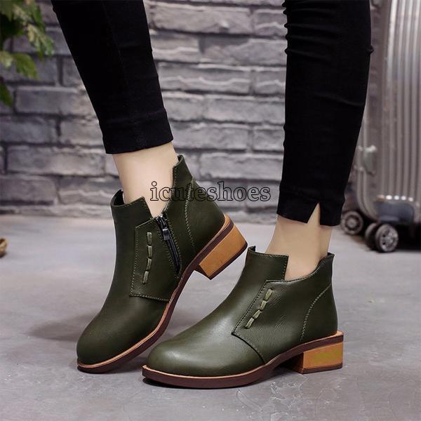 Round Toe Boos Ankle Boots Zipper Botas