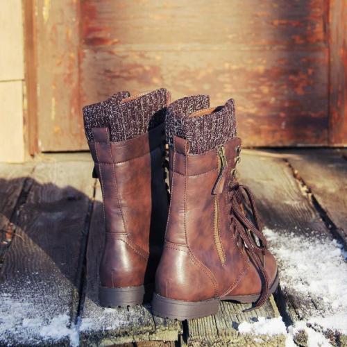 Women Winter Boots Comfort Sweater Lace-up Shoes