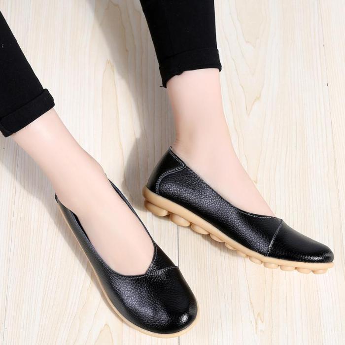 New Fashion Cow Leather Women Loafers Non-slip Rubber Buttom Girl Shoes  127964