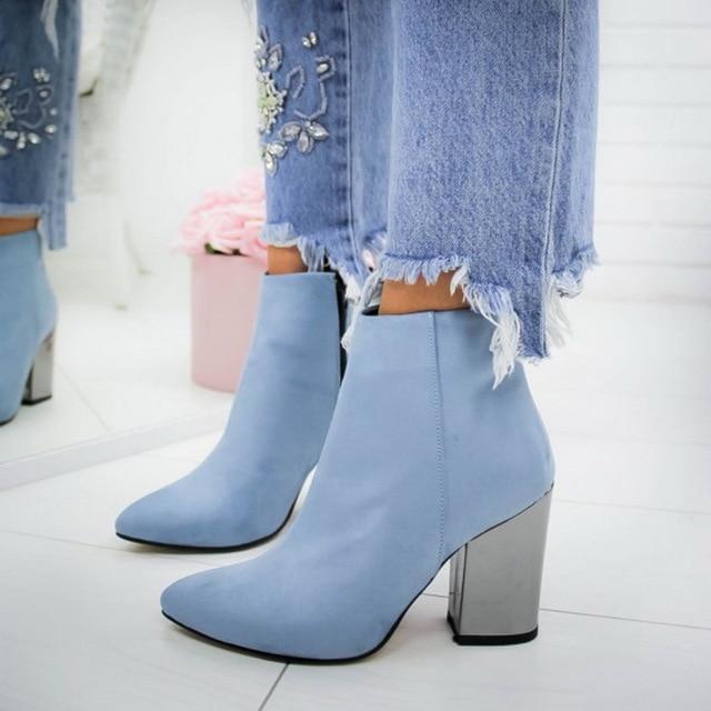 Ankle Boots fashion suede leather boots high heel ladies shoes