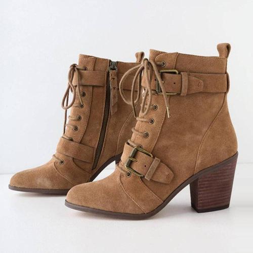 Large Size Women Comfy Suede Pointed Toe Lace Up High Heel Boots
