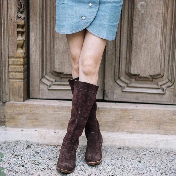 Women Simple Round Toe Knee-high Boots
