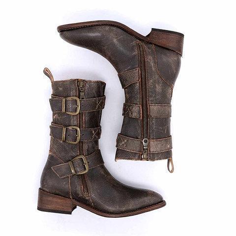 Womens Winter Vintage Boots Casual Buckle Ankle Shoes