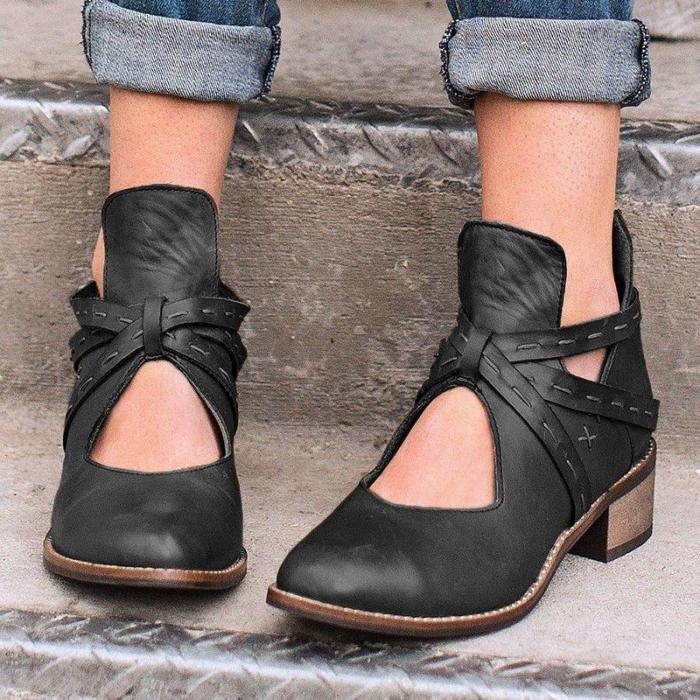 Women Vintage Fashion Winter Boots Hollow Out Shoes