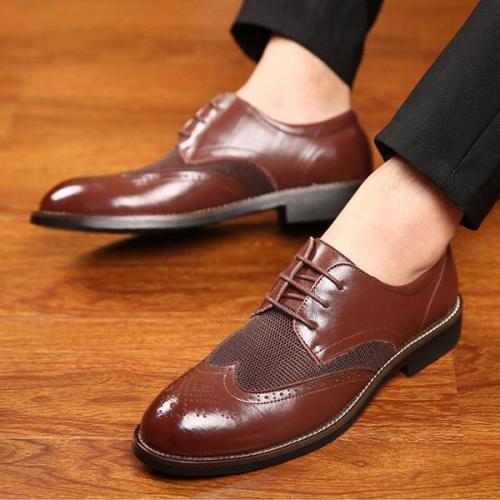 Mens Large Size Pointed Toe Breathable Brogue Shoes