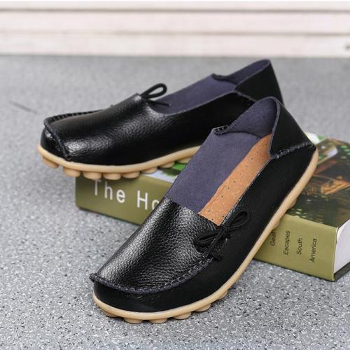 Women Large Size Pure Color Slip On Lace Up Soft Sole Comfortable Flat Loafers