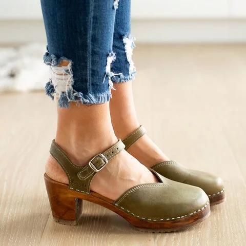 Clogs For Women Vintage Buckle Strap Closed Toe Shoes