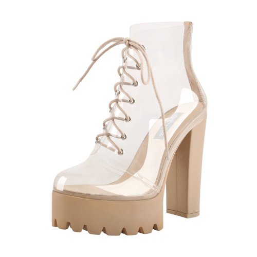 Lace Up Platform Chunky Heel Clear Sandal Boots