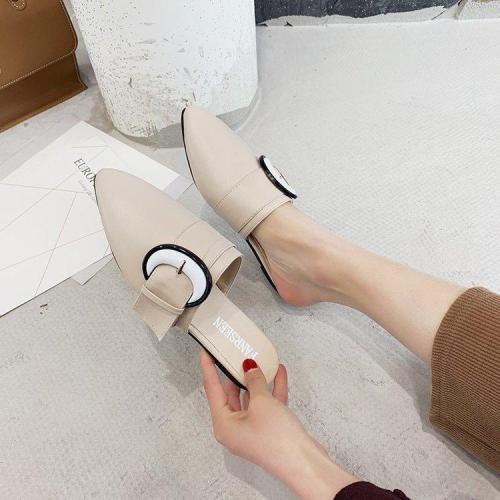 Fashion Outer Wear Pointed Toe Chunky Heel Slipper