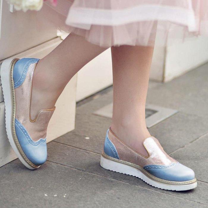 Color Block Platform Shoes Round Toe Slip-On Women'S Loafers