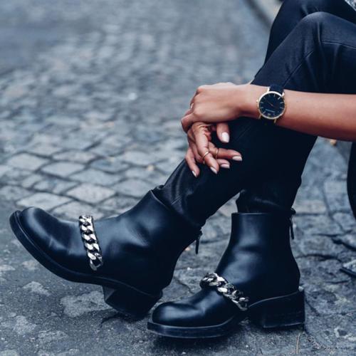 Women's fashion black chain decorative Martin boots