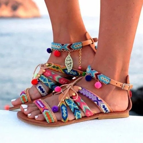 Bohemian Multicolor Buckle Sandals Woman Shoes