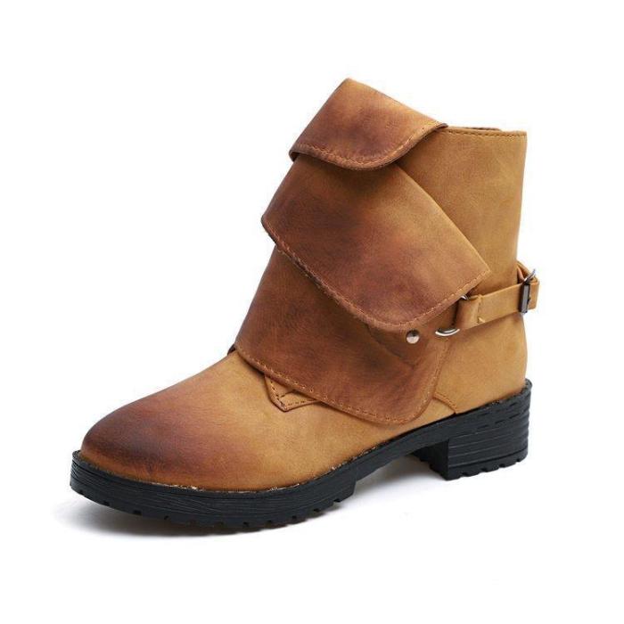 Pu Stylish Rivet Buckle Mid Heel Slipproof Platforms Boots