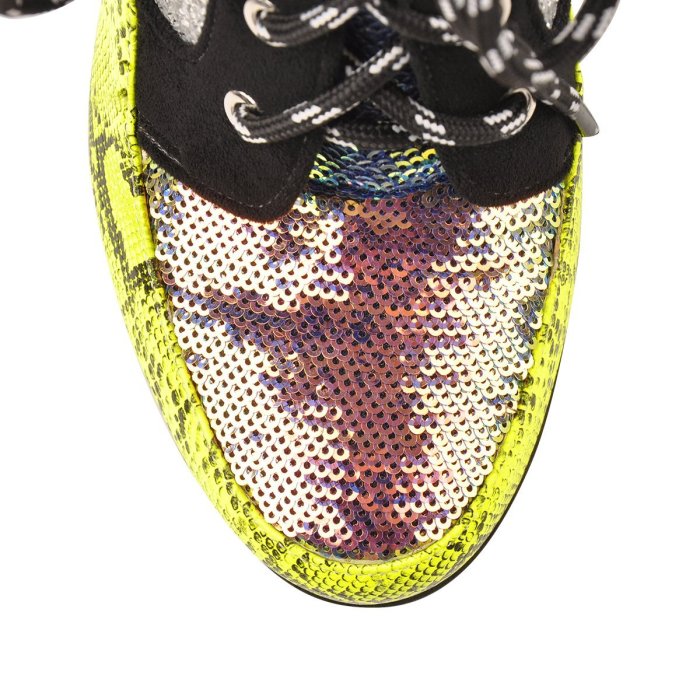 Multicolor Sequin Splice Platform Round Toe Chunky Heel Elastic Ankle Boots