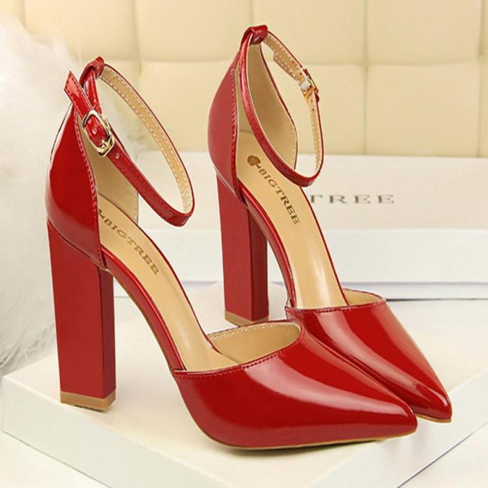 Patent Leather Hollow Pointed Sandal