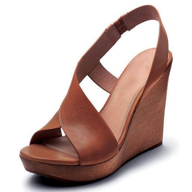 High Wedges Elastic Strap Peep Toe Brown Summer Sandals