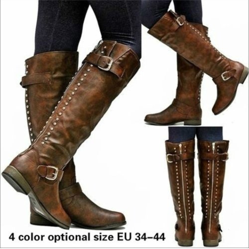 Women Fashion Leather Zips Jackboots Heel Boot Shoes