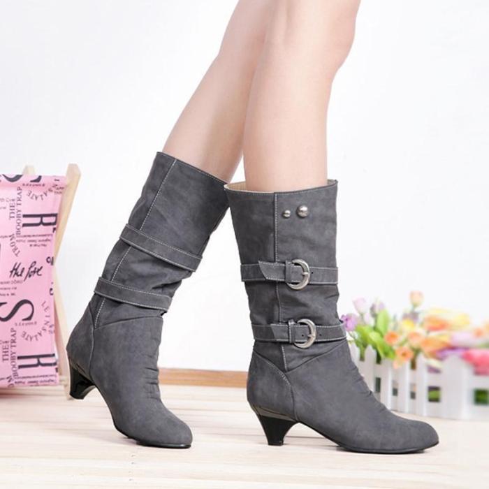 Women Casual Wedge Heel Buckle Boots