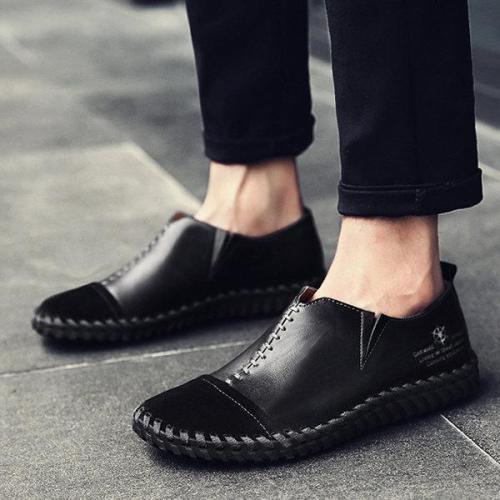 Men Vintage Cow Leather Hand Stitching Soft Loafers Casual Shoes