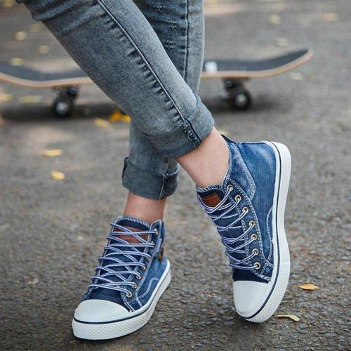 2019 New Women High Top Canvas Sneakers Denim Shoes