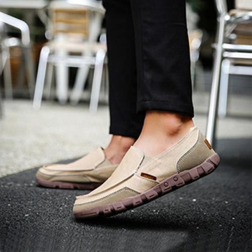 Mens Casual Canvas Round Toe Slip on Flat Shoes