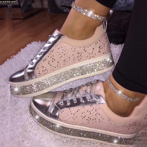 Women's Fashion Solid Color Hot Drilling Decorative Round Head Casual Shoes