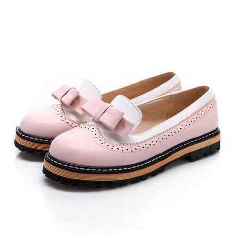 Women Spring Autumn Round Toe PU Slip on Bowknot Casual Low Heel Flats Loafers