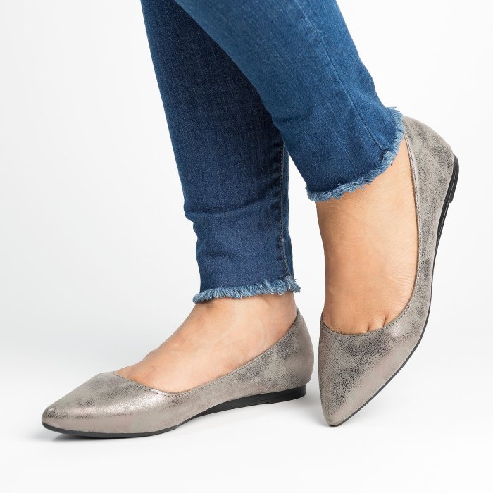 Distressed Pewter Almond Toe Flats