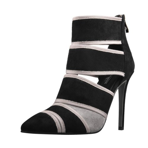 Pointed Black Suede Gladiator High Heel Sandals