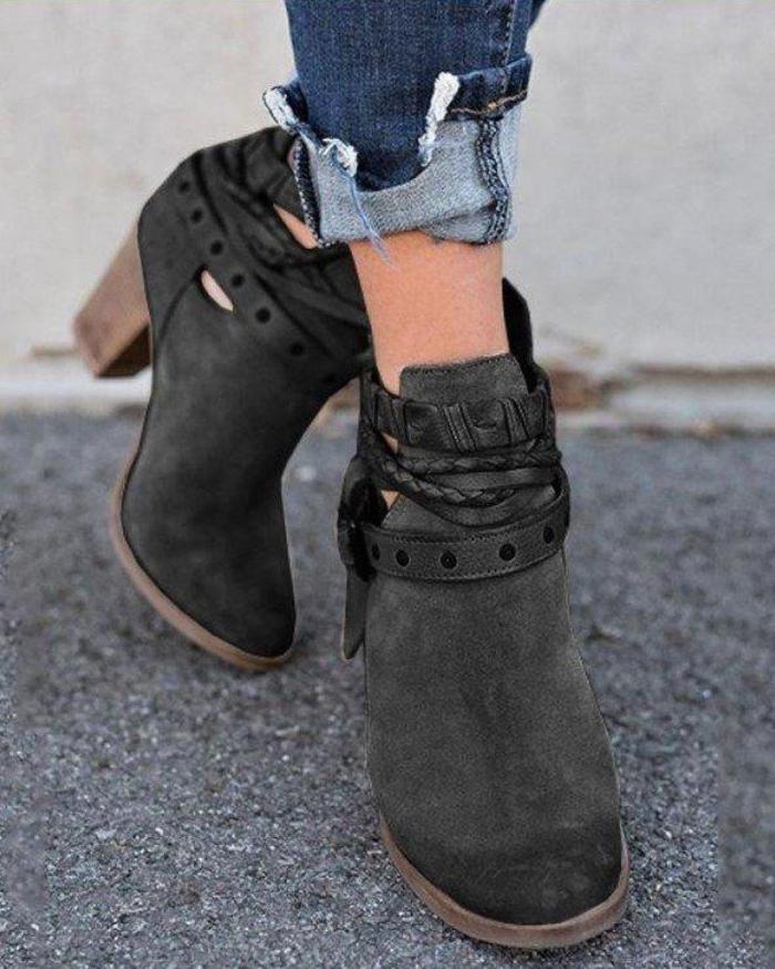 Block Heeled Belted Ankle Bootie