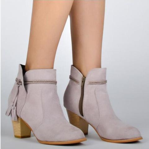 Plus Size Ankle Zipper Pointed Toe Chunky Heel Women Boots