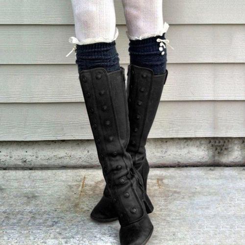 Women Winter Vintage Boots Casual Zipper Chunky Heel Shoes
