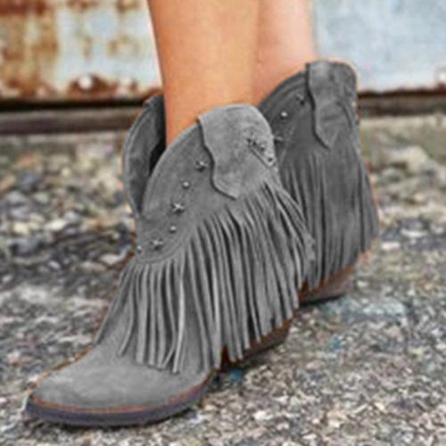Women's Fringe Ankle Casual Low Heel Boots